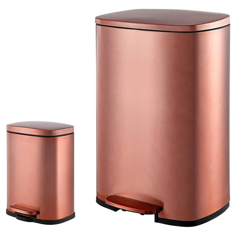 Set of 2 - Copper Gold Step-on Trash Can - 13-Gallon and 1.3-Gallon Q280-CRGTCS17628461