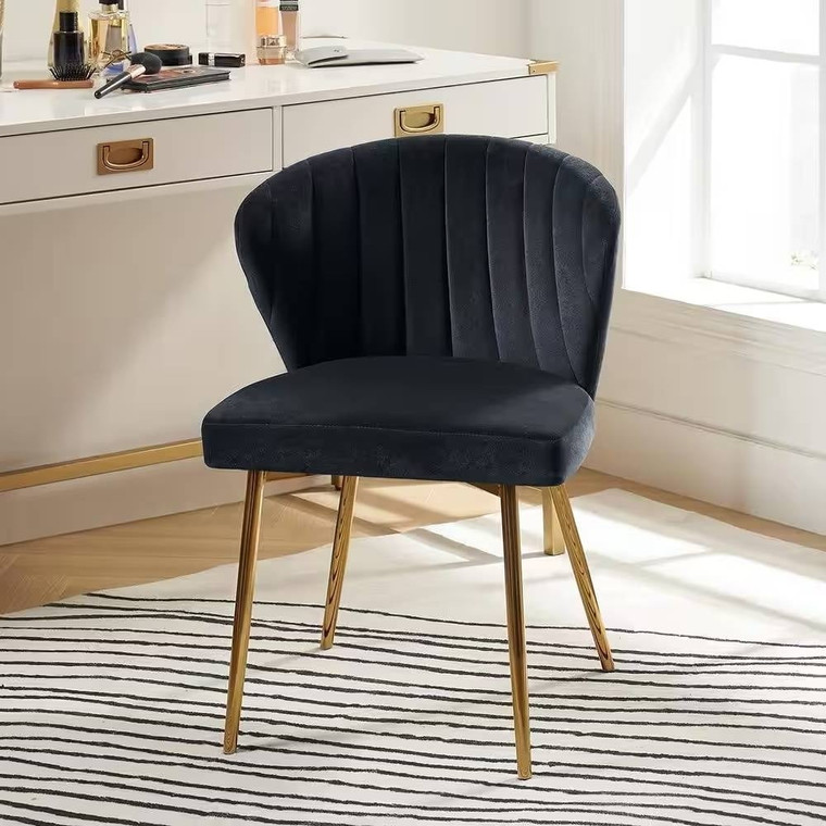 Black Velvet Upholstered Wingback Accent Side Chair w/ Gold Metal Legs Q280-BLVSCWB83521763