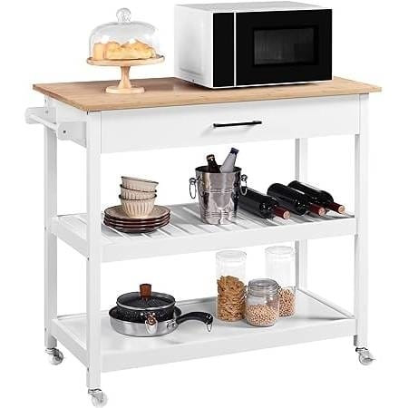 White Kitchen Island Cart with Drawer Storage Shelves and Locking Casters Q280-KYCSWT124352819