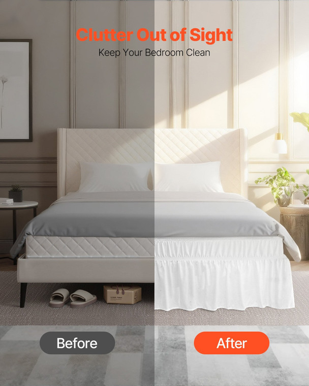 Wrap Around Bed Skirt, 15 in Drop, White Dust Ruffle Queen Size, Three Sides Adjustable Bedskirt wi E415-HRSCQDLQUEENGHF84001V0
