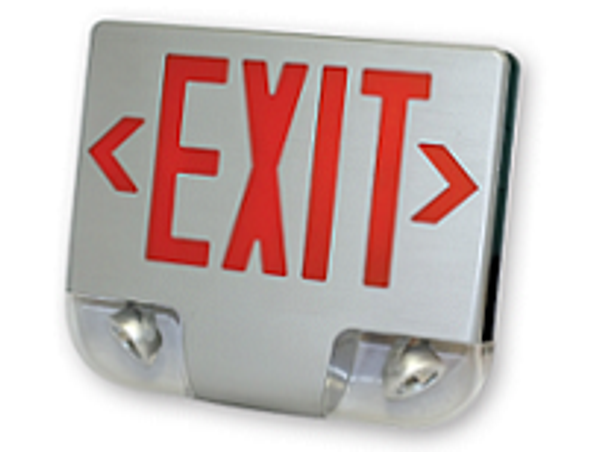 LED Combination Exit Sign Emergency Lighting with Battery Backup Alum Red Letters iCKXTEU1GAAEM 1