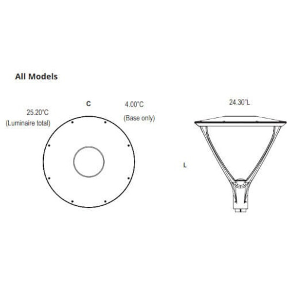 53w - 130w LED Pole / Post Top Light Fixture 4000K IL-MPL01 Dimensions