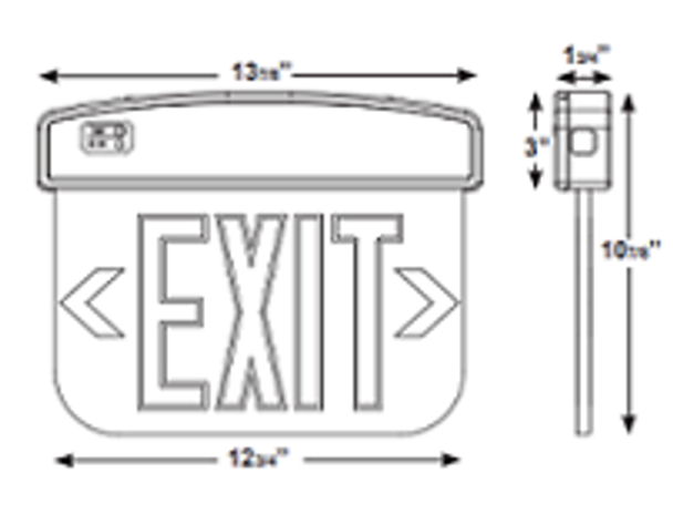 iPLELRXTEU1RCWEM LED Edgelit Exit Sign, EM Backup, Red Letters, Clear Lens, Double Sided