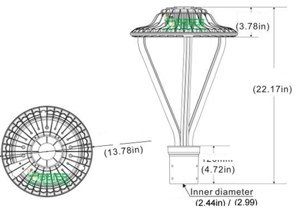 50w Dark Sky Compliant LED Post Light Fixture Halo Style with Acrylic Lens 6500 Lumens ETL DLC Full Cutoff ILPTL150-5K 4