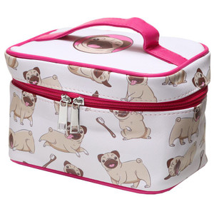 Mopps Pug Zip Around Makeup Bag With Handle