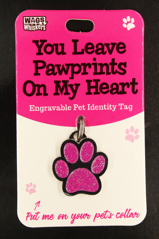 Wags Whiskers Pet Dog Tag - You Leave Pawprints Pink