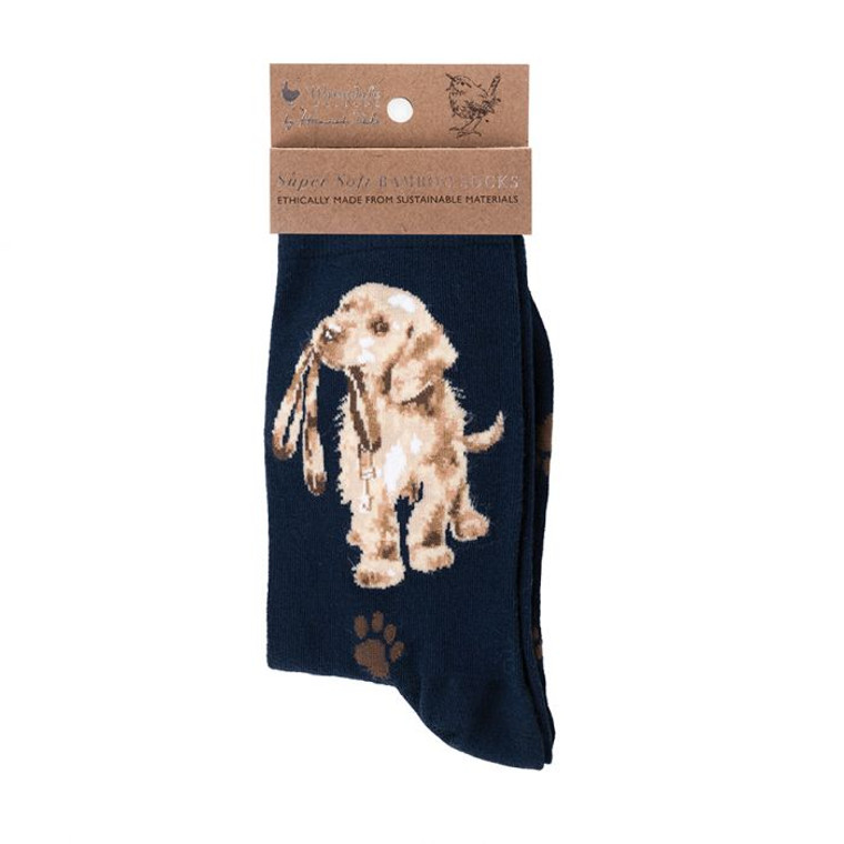 Dog Themed Sock Pair - Hopeful Labrador Socks Navy Blue