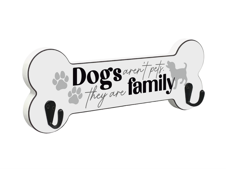 Wooden Dog Bone Lead Holder - Dog Family
