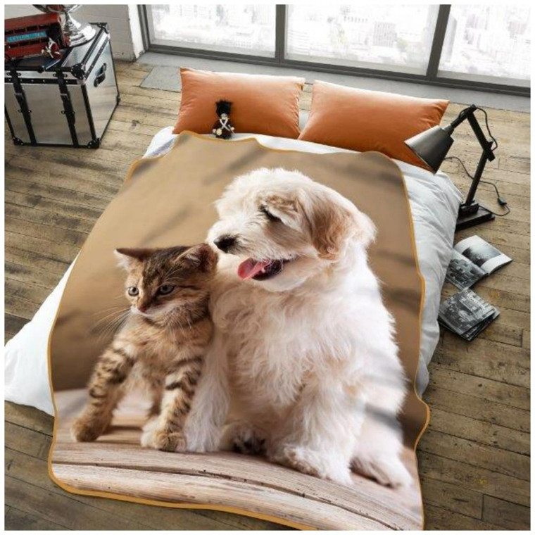 Cute Dog and Cat Throw Blanket