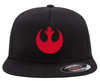 Star Force Rebel Red Heat Pressed Black Flat Bill Hat - Adult Flexfit Stretch Cap