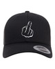 Middle Finger Original Heat Pressed Black on Black Curved Bill Hat - Adult Mesh Trucker Snap Back Cap