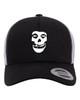 Misfit Heat Pressed Fiend Skull Black on White Curved Bill Hat - Adult Mesh Trucker Snap Back Cap