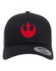 Star Force Rebel Alliance Red Heat Pressed Black on Black Curved Bill Hat - Adult Mesh Trucker Snap Back Cap