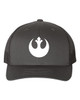Star Force Rebel Alliance White Heat Pressed Grey on Black Curved Bill Hat - Adult Mesh Trucker Snap Back Cap