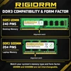 DDR3 UDIMM and SODIMM comparison showing pin counts, dimensions and notch positions