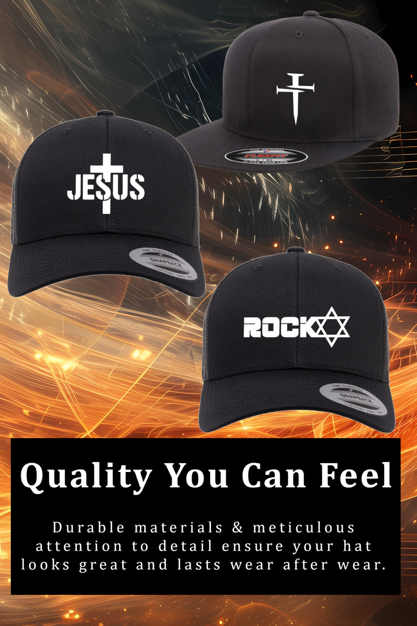 Rock Star of David Jewish Heat Pressed Curved Bill White Twill Adjustable Dad Cap