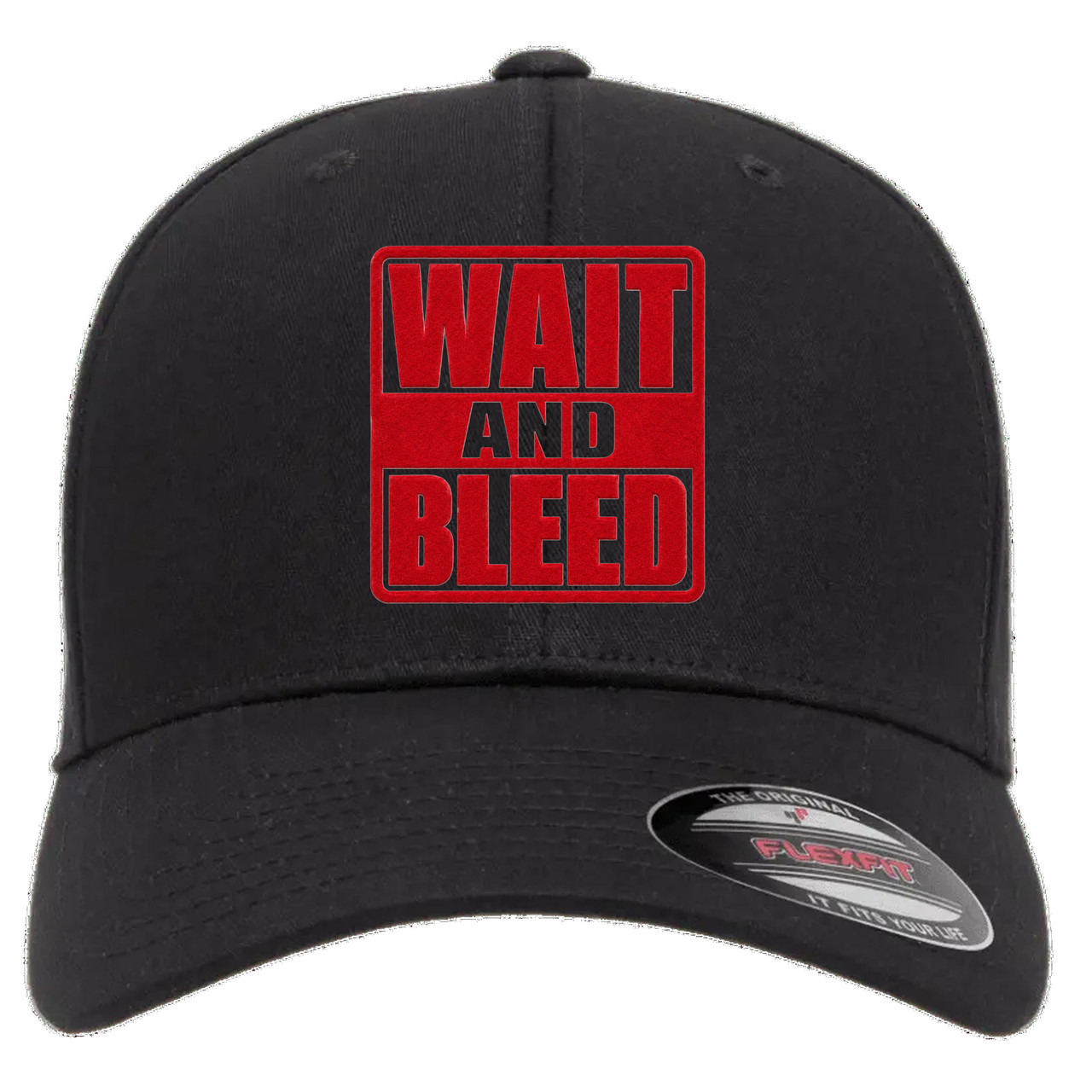 Wait and Bleed Red Heat Pressed Slipknot Black Curved Bill Hat - Adult Flexfit Stretch Cap