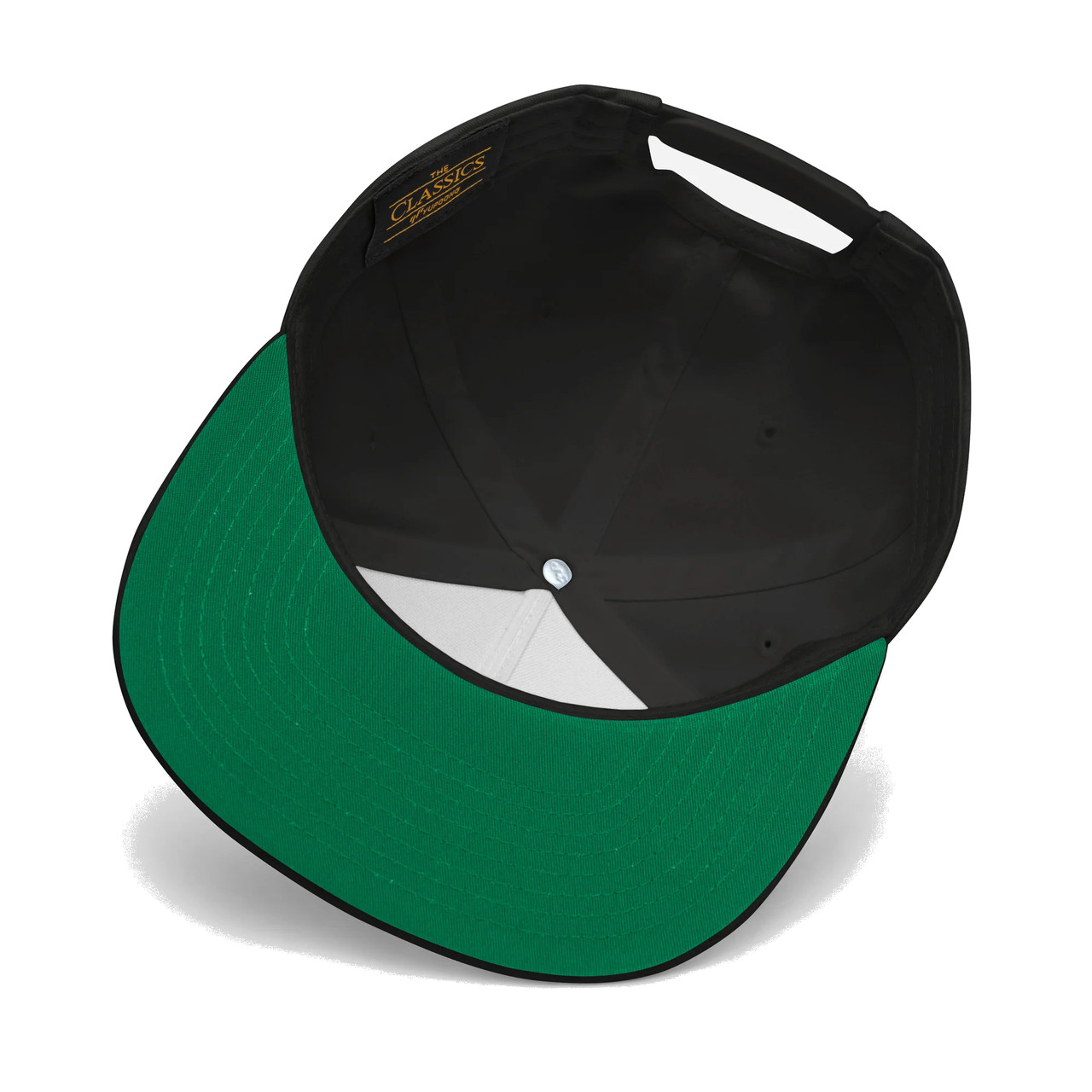 flat bill snapback has a green colored underbill