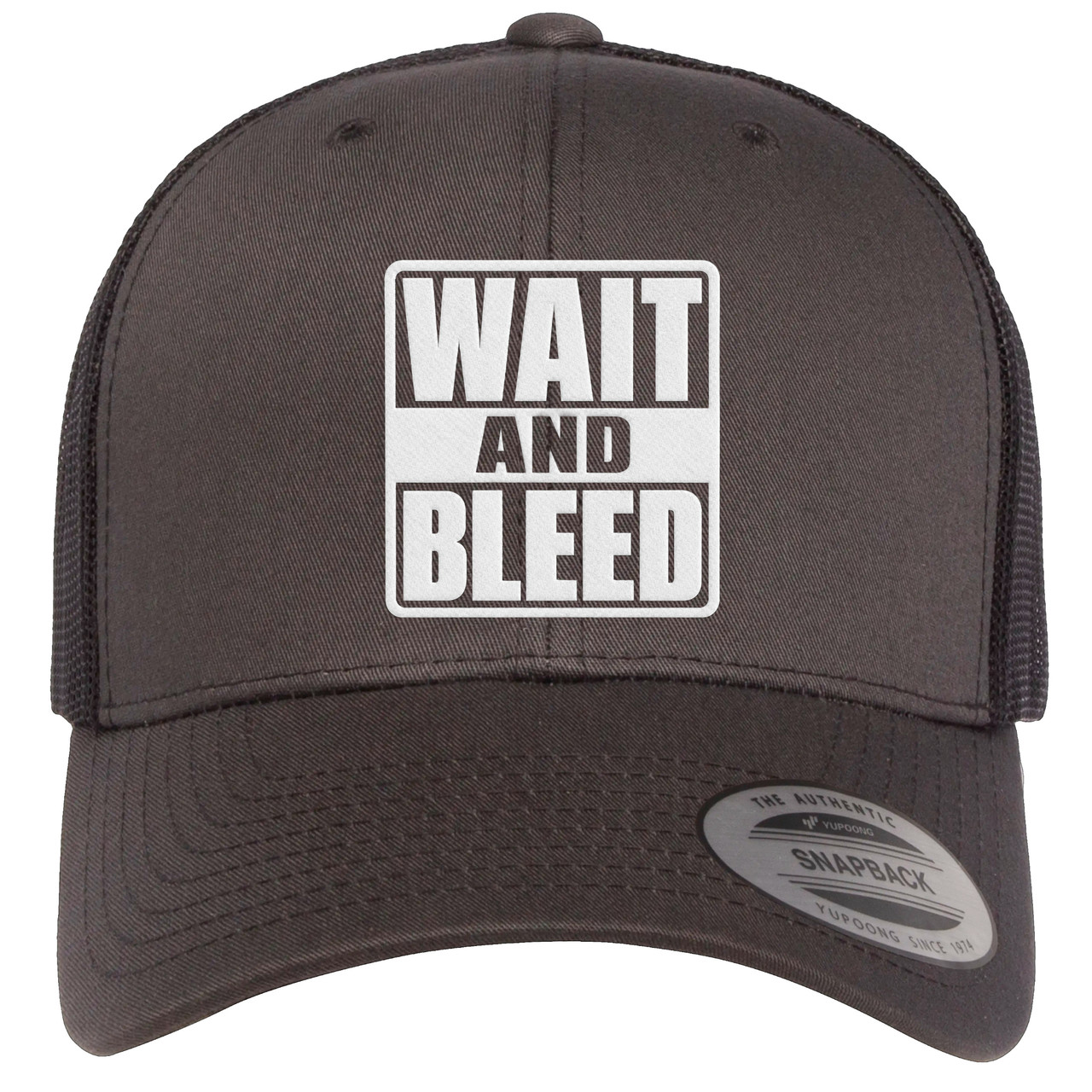 Wait and Bleed White Heat Pressed Slipknot Grey on Black Curved Bill Hat - Adult Mesh Trucker Snapback Cap