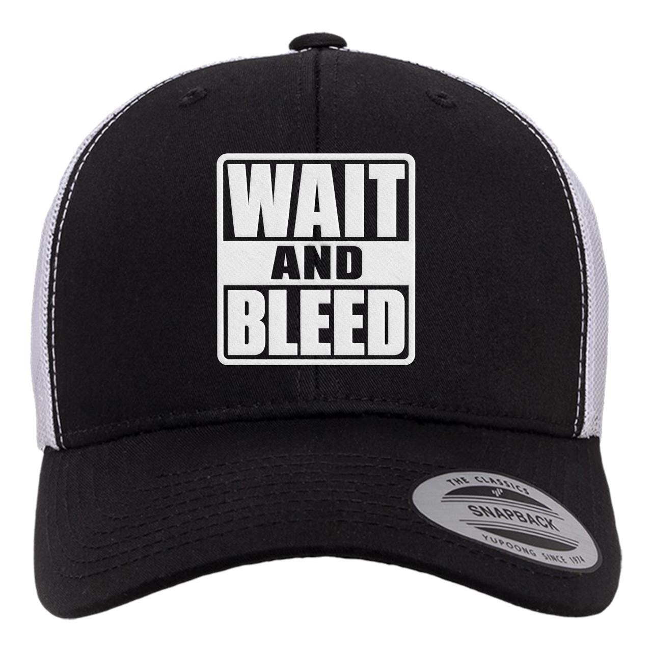 Wait and Bleed White Heat Pressed Slipknot Black on White Curved Bill Hat - Adult Mesh Trucker Snapback Cap
