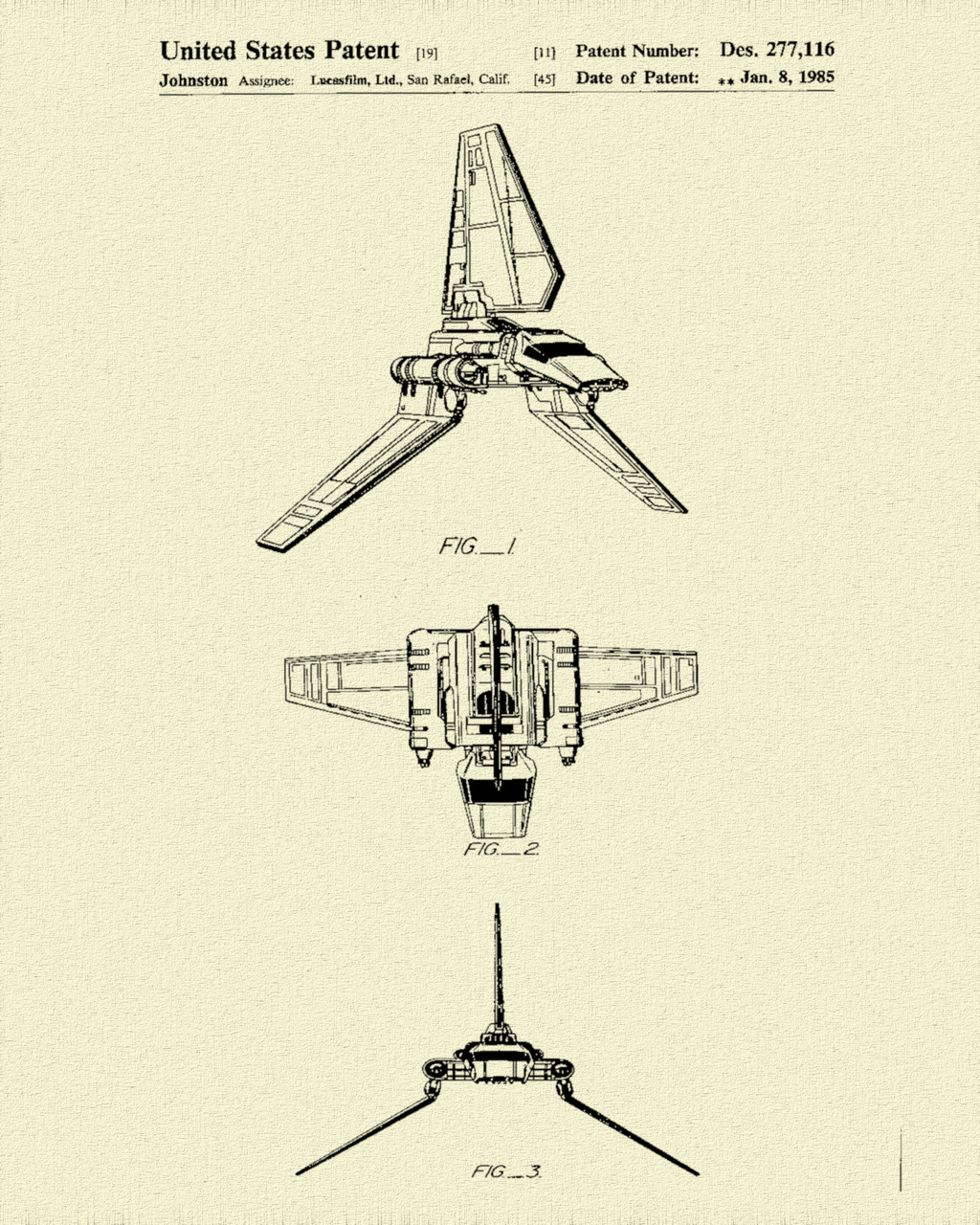 Star & Force Wars Shuttle Patent Print Dye Sublimation & Heat Infused Pressed Wall Art 8.5 Inches by 11 Inches