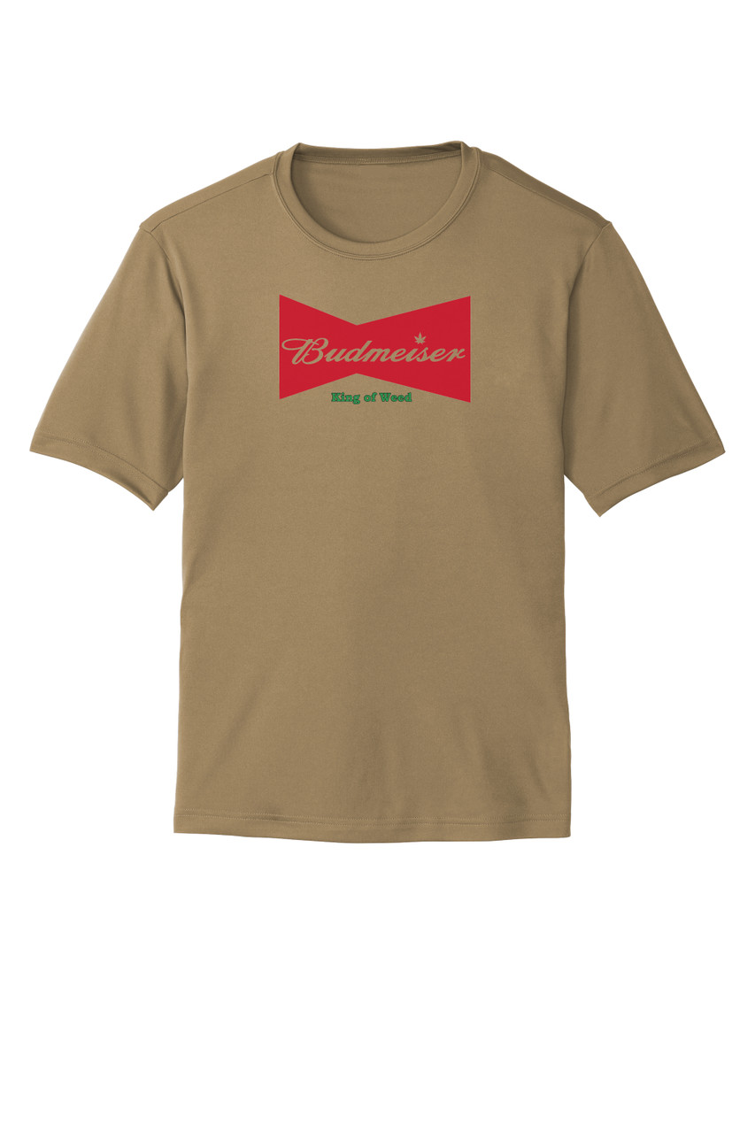 Budmeiser Parody Beer Counter-Culture Unisex Moisture Wicking Team Fit T-Shirt - Coyote Brown