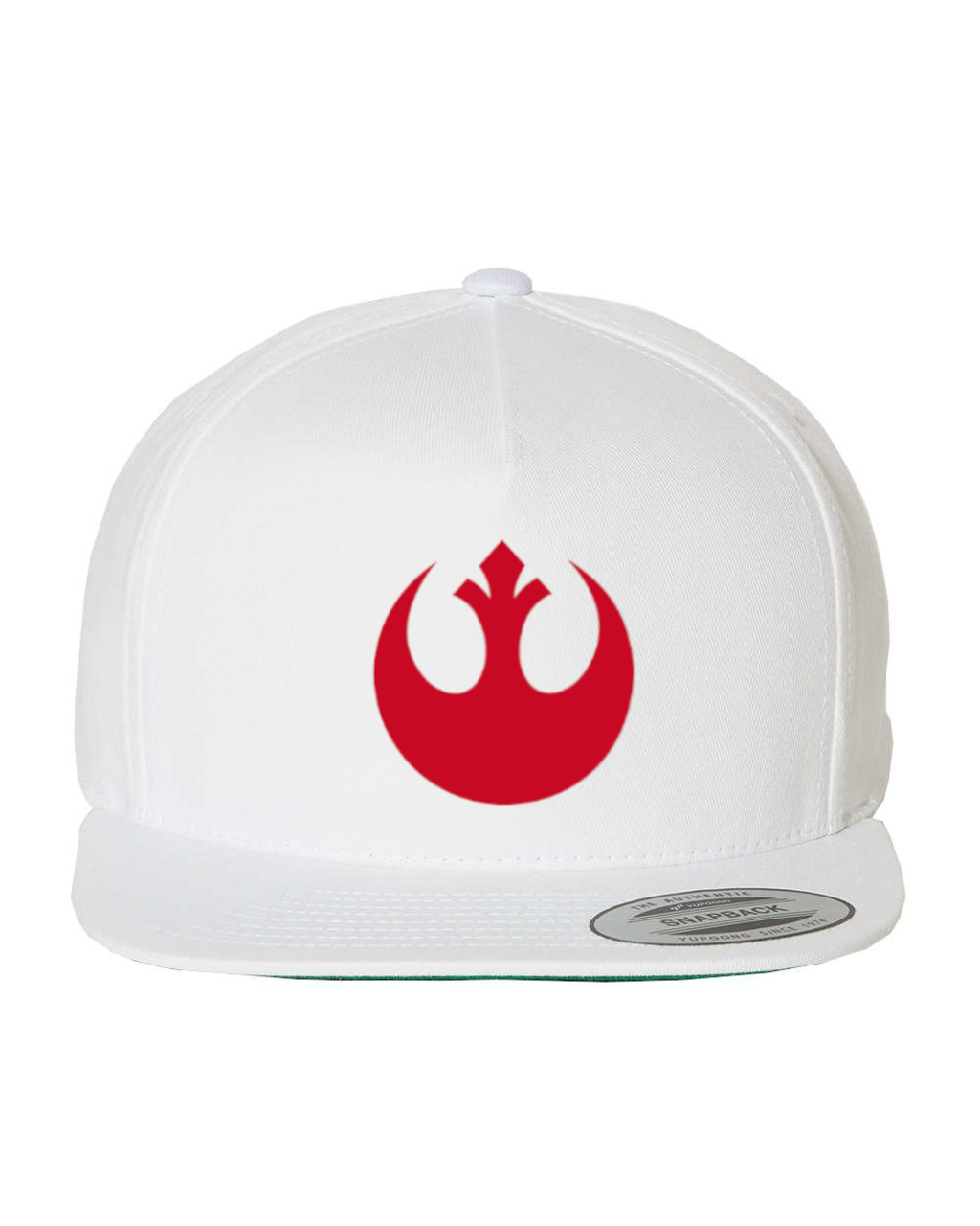 Star Force Rebel Alliance Red Emblem Heat Pressed Flat Bill Hat - Adult White Twill Snap Back Adjustable Cap