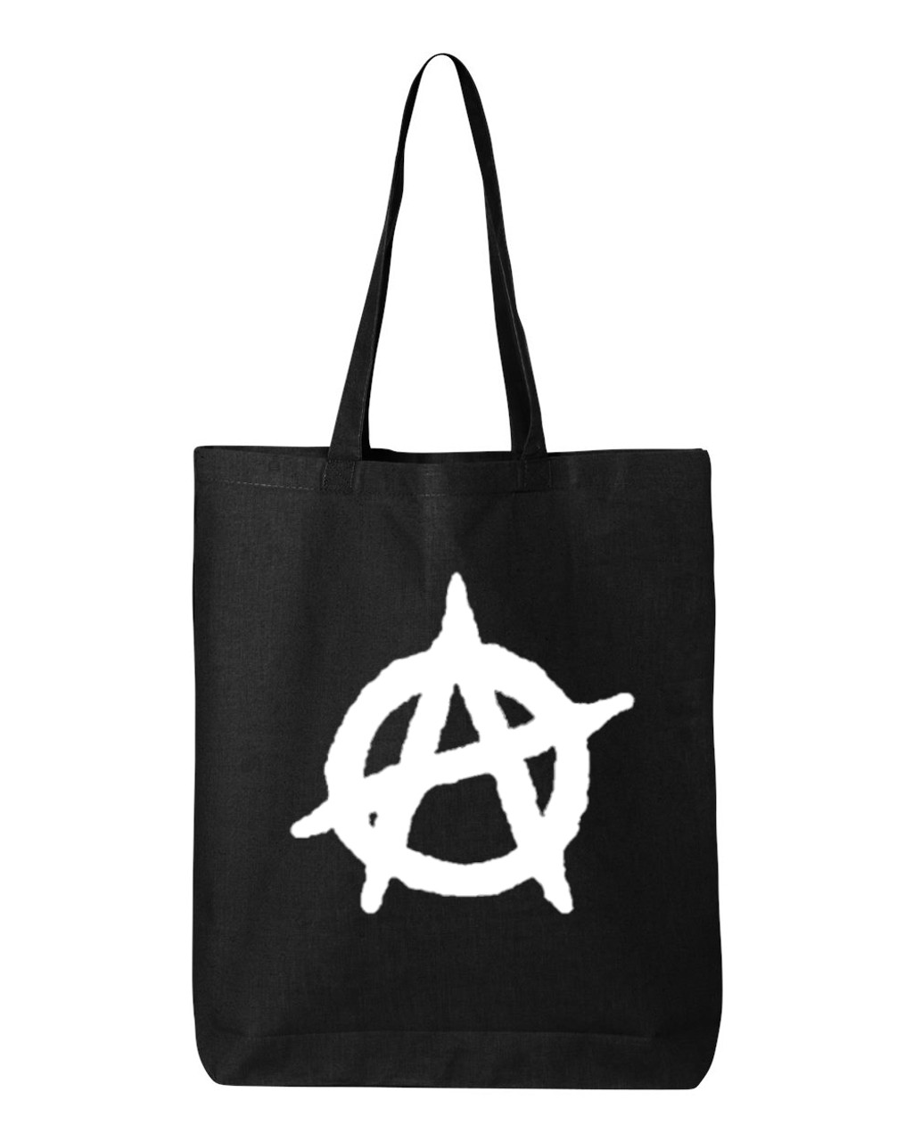 Anarchy Symbol Punk Rock Cotton Canvas Reusable Shopping Bag 27L Large Black Tote