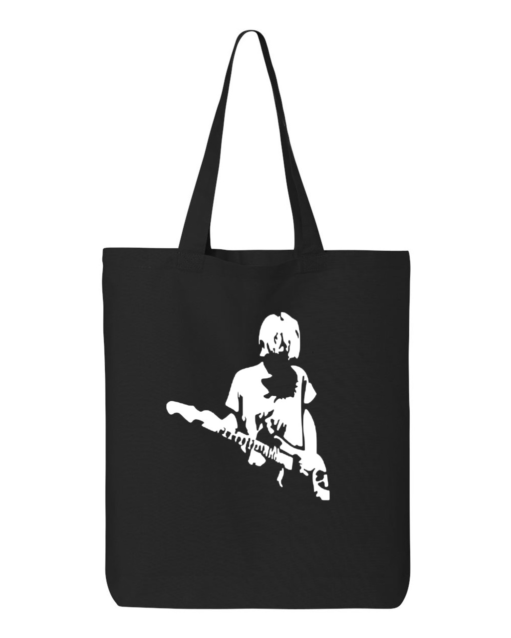 Cobain Grunge Guitar Punk Rock Nirvana Cotton Canvas Reusable Shopping Bag 27L Large Black Tote