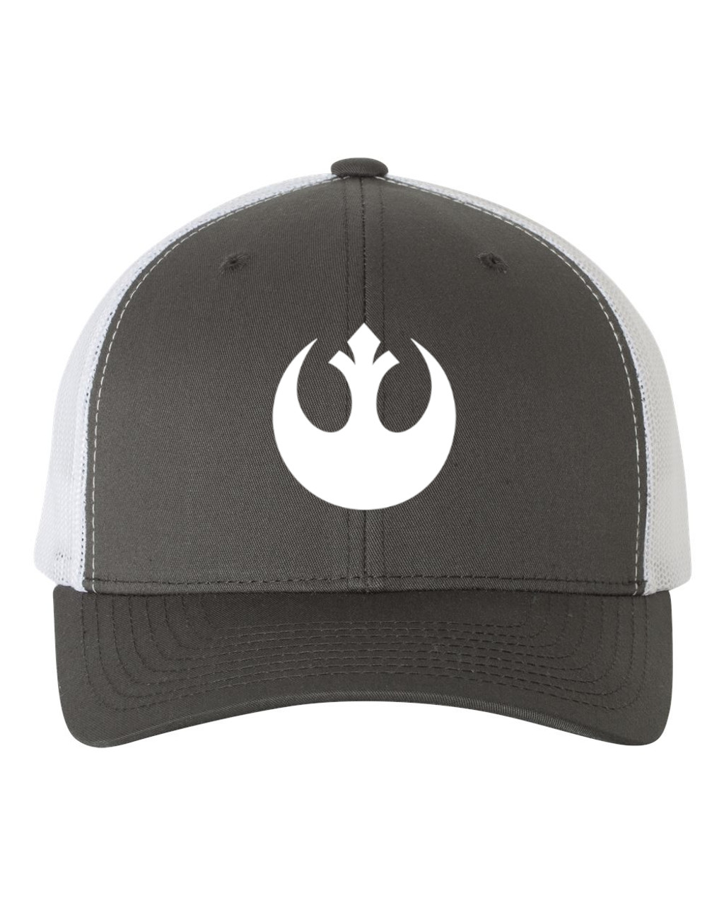 Star Force Rebel Alliance White Heat Pressed Grey on White Curved Bill Hat - Adult Mesh Trucker Snap Back Cap