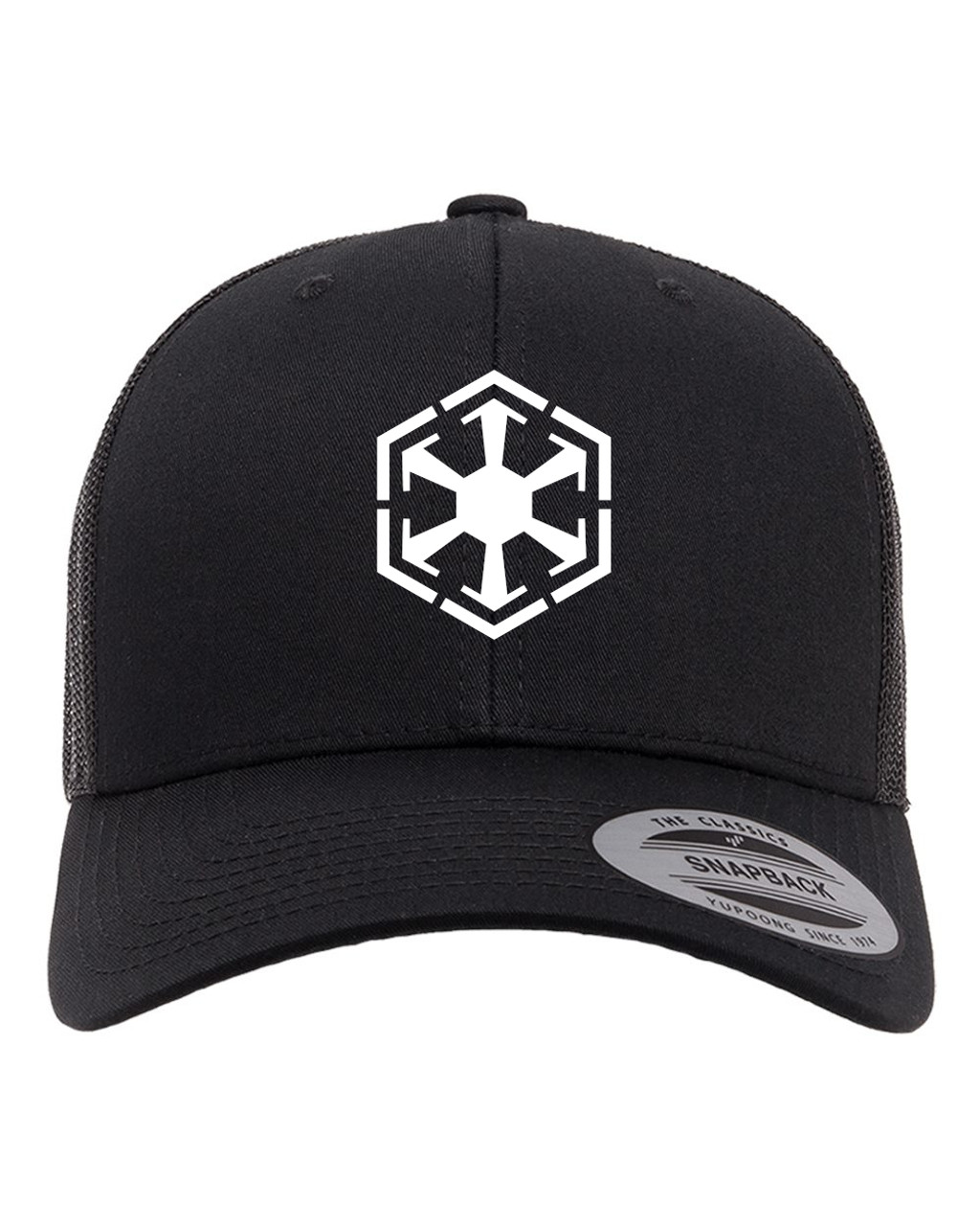 Star Force Sith Lord Dark Side Heat Pressed Black on Black Curved Bill Hat - Adult Mesh Trucker Snap Back Cap