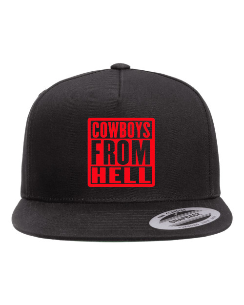 Cowboys From Hell Pantera Red Heat Pressed Flat Bill Hat - Adult Black Twill Snap Back Adjustable Cap Cowboys From Hell Pantera Red Heat Pressed Flat Bill Hat - Adult Black Twill Snap Back Adjustable Cap