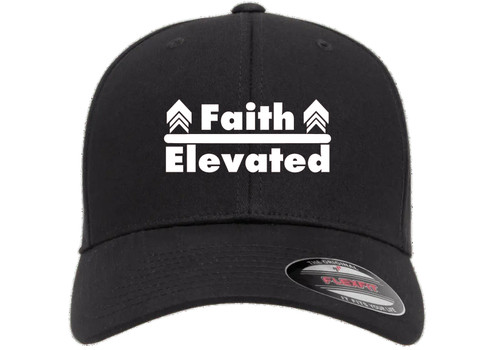 Faith Elevated Christian Heat Pressed Black Curve Bill Hat - Adult Stretch Cap