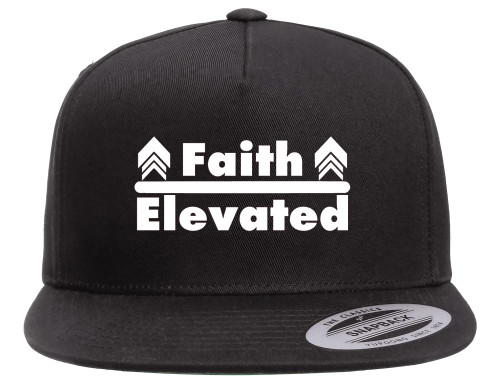 Faith Elevated Christian Heat Pressed Flat Bill Hat - Black Twill Snapback Adjustable Cap