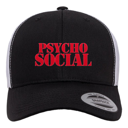 PsychoSocial Red Heat Pressed Slipknot Black on White Curved Bill Hat - Adult Mesh Trucker Snapback Cap