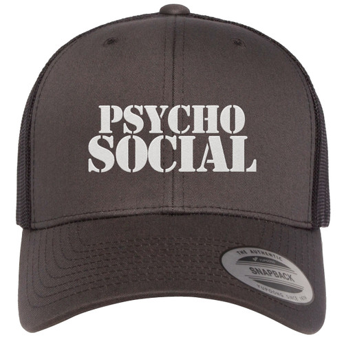 PsychoSocial White Heat Pressed Slipknot Grey on Black Curved Bill Hat - Adult Mesh Trucker Snapback Cap