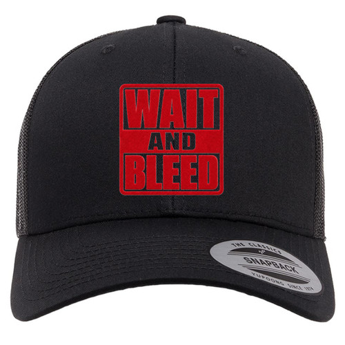 Wait and Bleed Red Heat Pressed Slipknot Black on Black Curved Bill Hat - Adult Mesh Trucker Snapback Cap