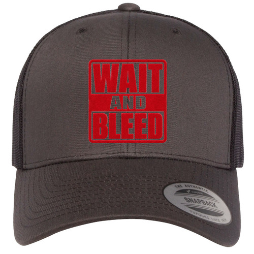 Wait and Bleed Red Heat Pressed Slipknot Grey on Black Curved Bill Hat - Adult Mesh Trucker Snapback Cap