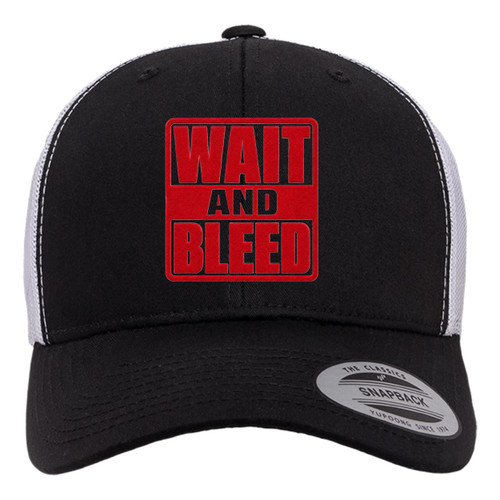 Wait and Bleed Red Heat Pressed Slipknot Black on White Curved Bill Hat - Adult Mesh Trucker Snapback Cap