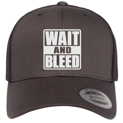 Wait and Bleed White Heat Pressed Slipknot Grey on Black Curved Bill Hat - Adult Mesh Trucker Snapback Cap