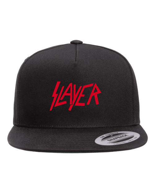 Slayer Thrash Metal Heat Pressed Flat Bill Hat - Adult Black Twill Snap Back Adjustable Cap