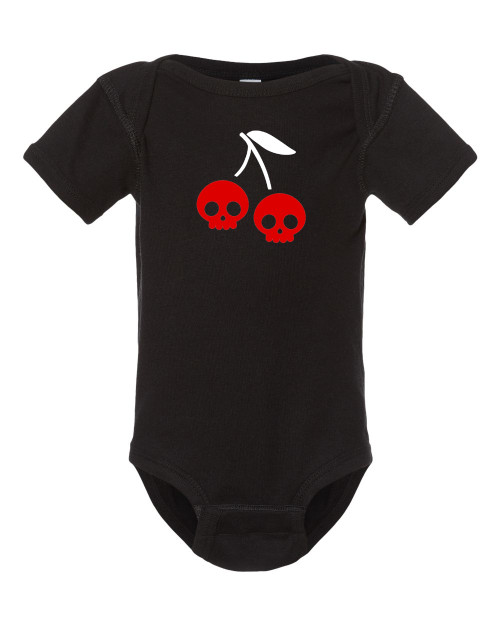 Cherry Stem Skulls Cotton Baby Onesie & Infant Black Short Sleeve Bodysuit Cherry Stem Skulls Cotton Baby Onesie & Infant Black Short Sleeve Bodysuit