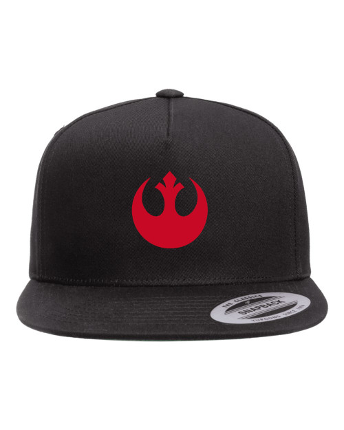 Star Force Rebel Alliance Red Emblem Heat Pressed Flat Bill Hat - Adult Black Twill Snap Back Adjustable Cap