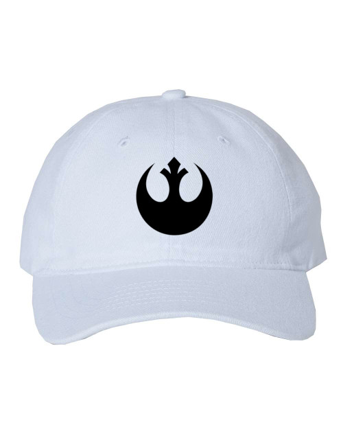 Star Force Rebel Alliance Black Emblem Heat Pressed Hat - Adult White Twill Adjustable Cap