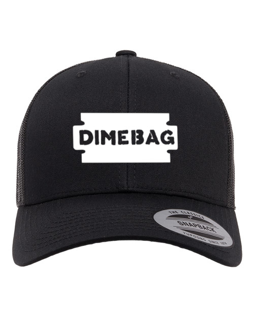 Dimebag Original Raxor Darrell Heat Pressed Black on Black Curved Bill Hat - Adult Mesh Trucker Snap Back Cap