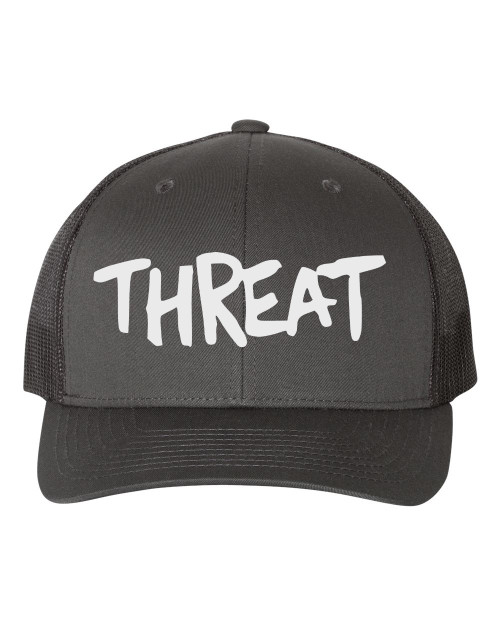 Threat Original Minor Heat Pressed Grey on Black Curved Bill Hat - Adult Mesh Trucker Snap Back Cap