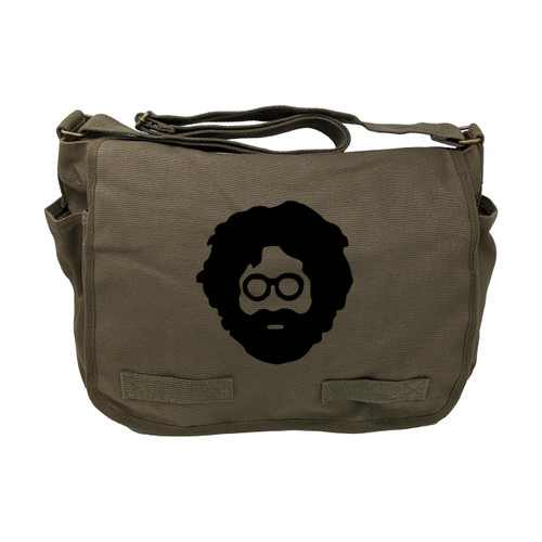 Olive Drab Cotton Canvas Military Messenger Bag 15" x 11" x 6" - Jerry Grateful Hippie Dead Head