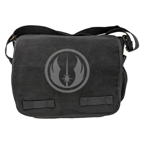 Charcoal Cotton Canvas Military Messenger Bag 15" x 11" x 6" - Custom Transparent Star Force Jedi