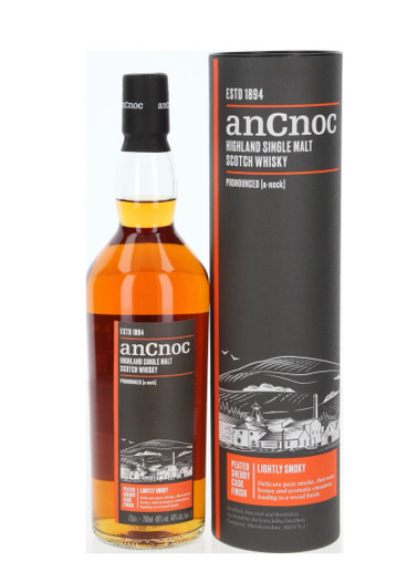 anCnoc Sherry Cask, Peated Edition, Highland Single Malt Whisky. Bottle and presentation tube.