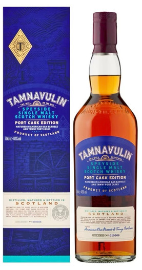 Tamnavulin Port Cask Edition, Speyside Single Malt Scotch Whisky. Bottle and presentation box.